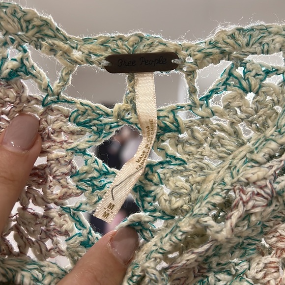 Free people Medium open knit crochet knit rainbow weave sweater - Picture 7 of 8